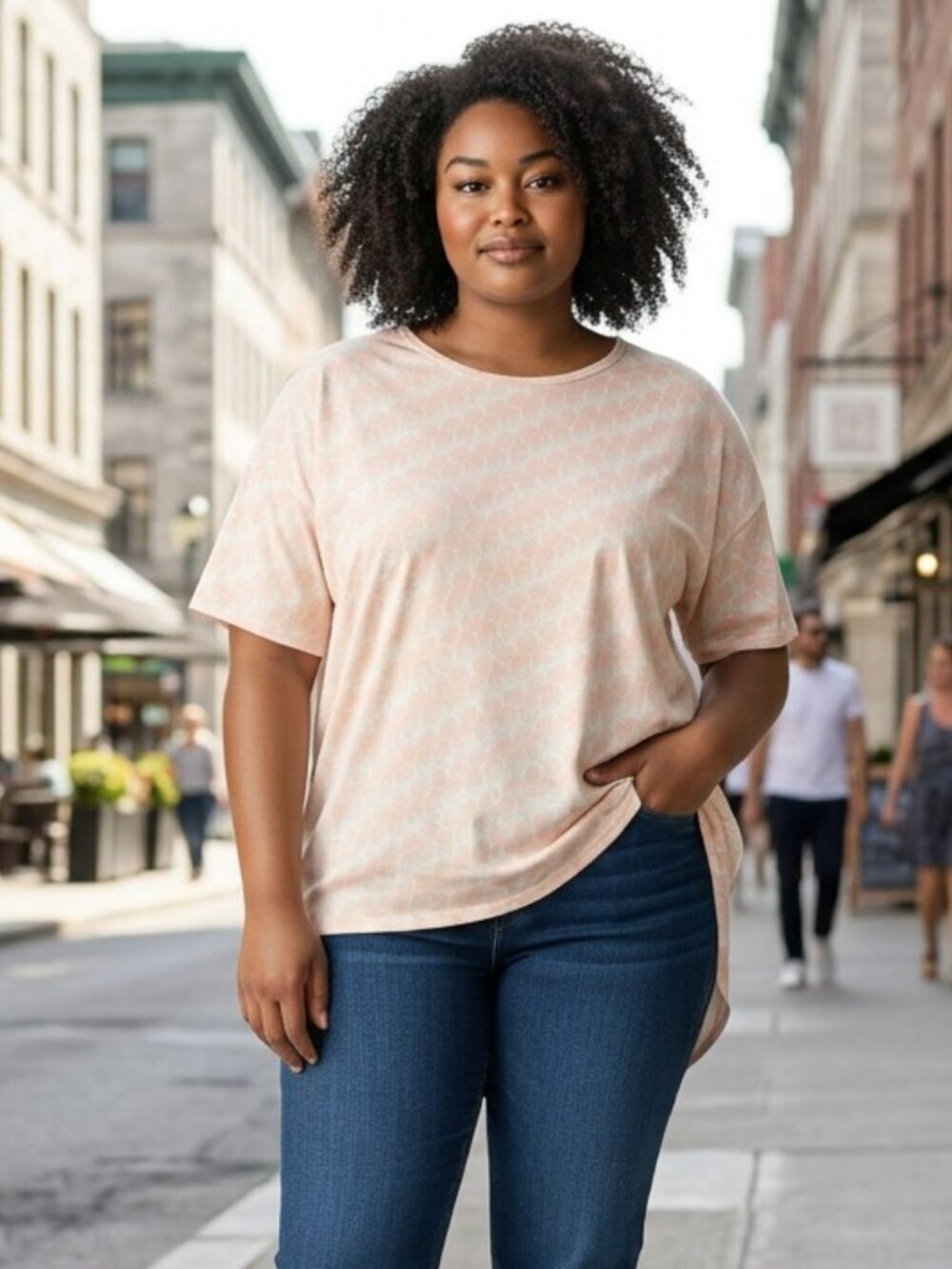 New LuLaRoe Irma Medium Pink Peacock Feather Print Short Sleeve T Shirt Top